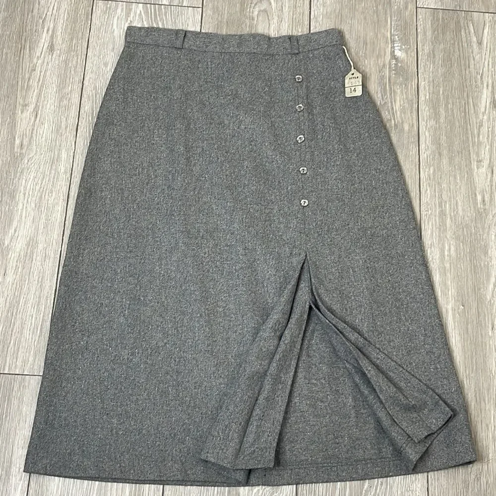 Vintage Gray Wool Blend A Line Skirt_4